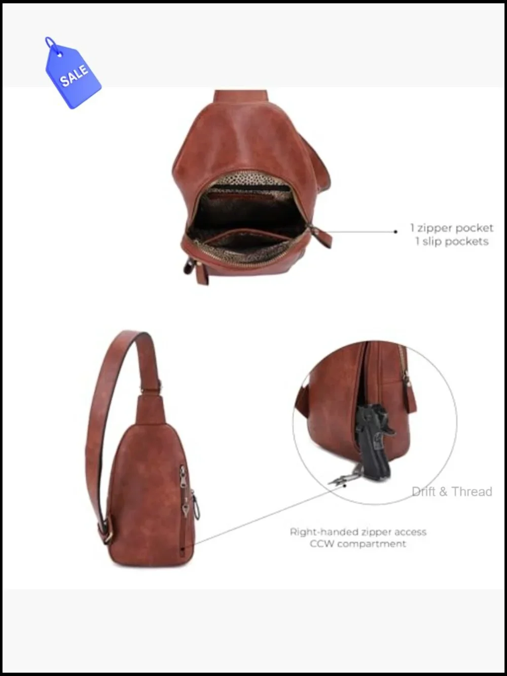 Unisex Multi-Pocket Concealed Carry Sling Bag Crossbody Backpack - Picture 5 of 6